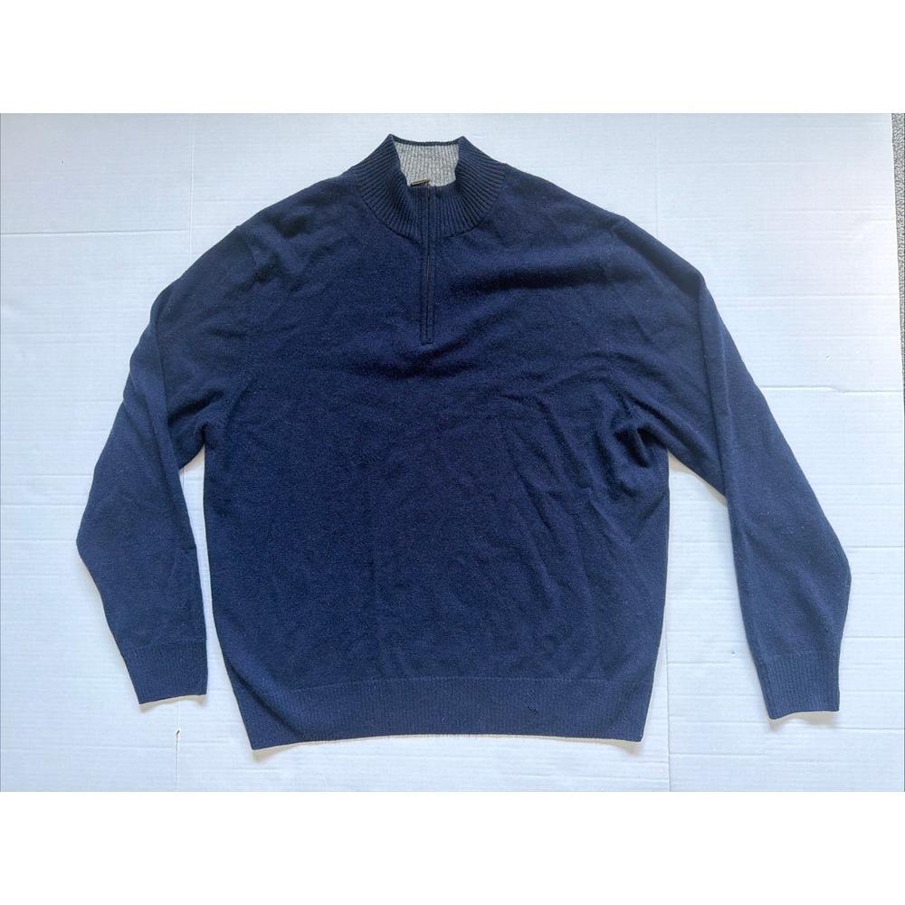Daniel Bishop Cashmere Sweater Men XL 1/4 Zip Blue Quiet Luxury Comfort Preppy